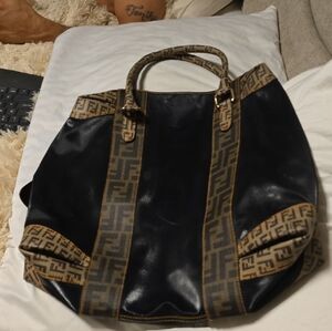 Fendi Black and Tan Logo Tote
